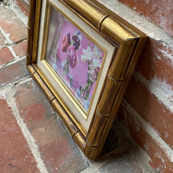 Vintage Gilded Bamboo Picture Frame with fabric matting - Picture 7 of 11